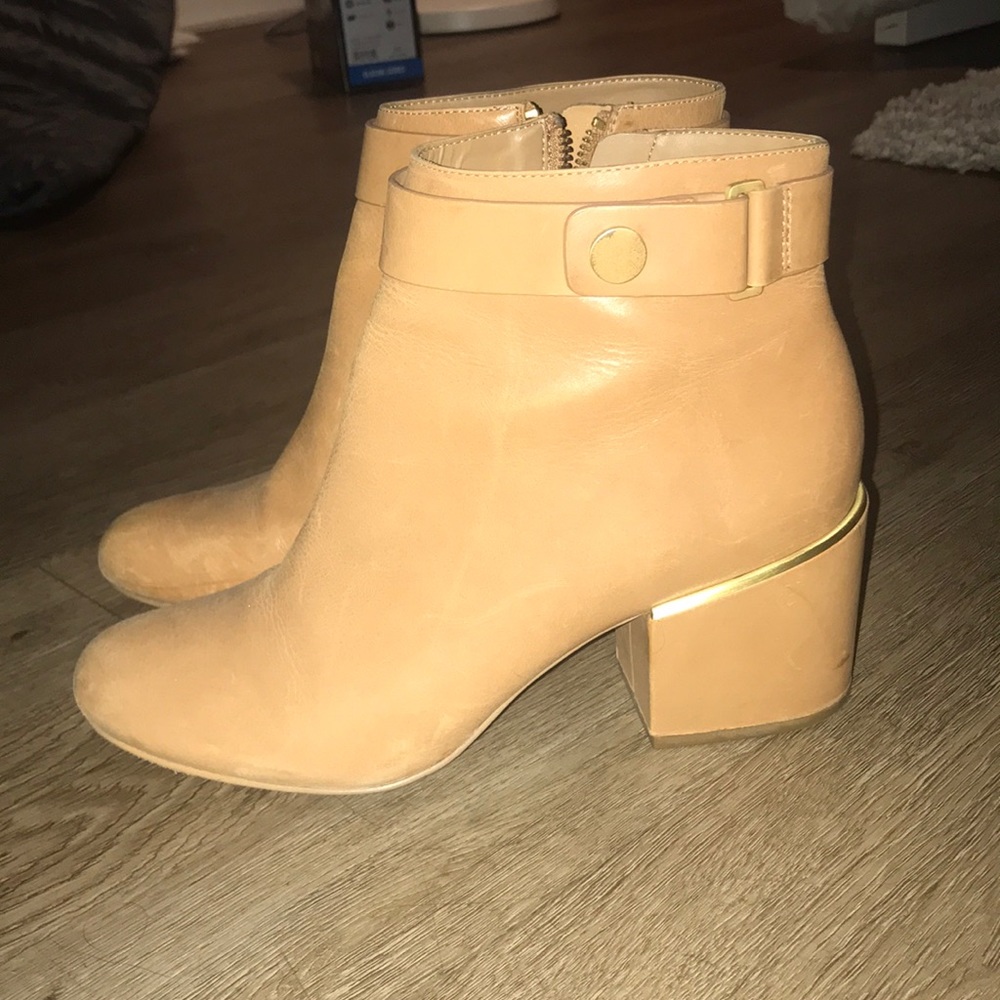 Calvin Klein tan leather ankle booties
